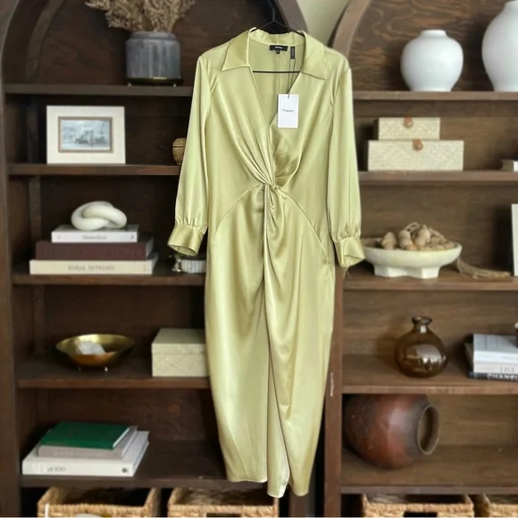 Theory Women’s Satin Twist Front Midi Dress Elegant Cocktail Evening Wear Sz 10 - Picture 2 of 10